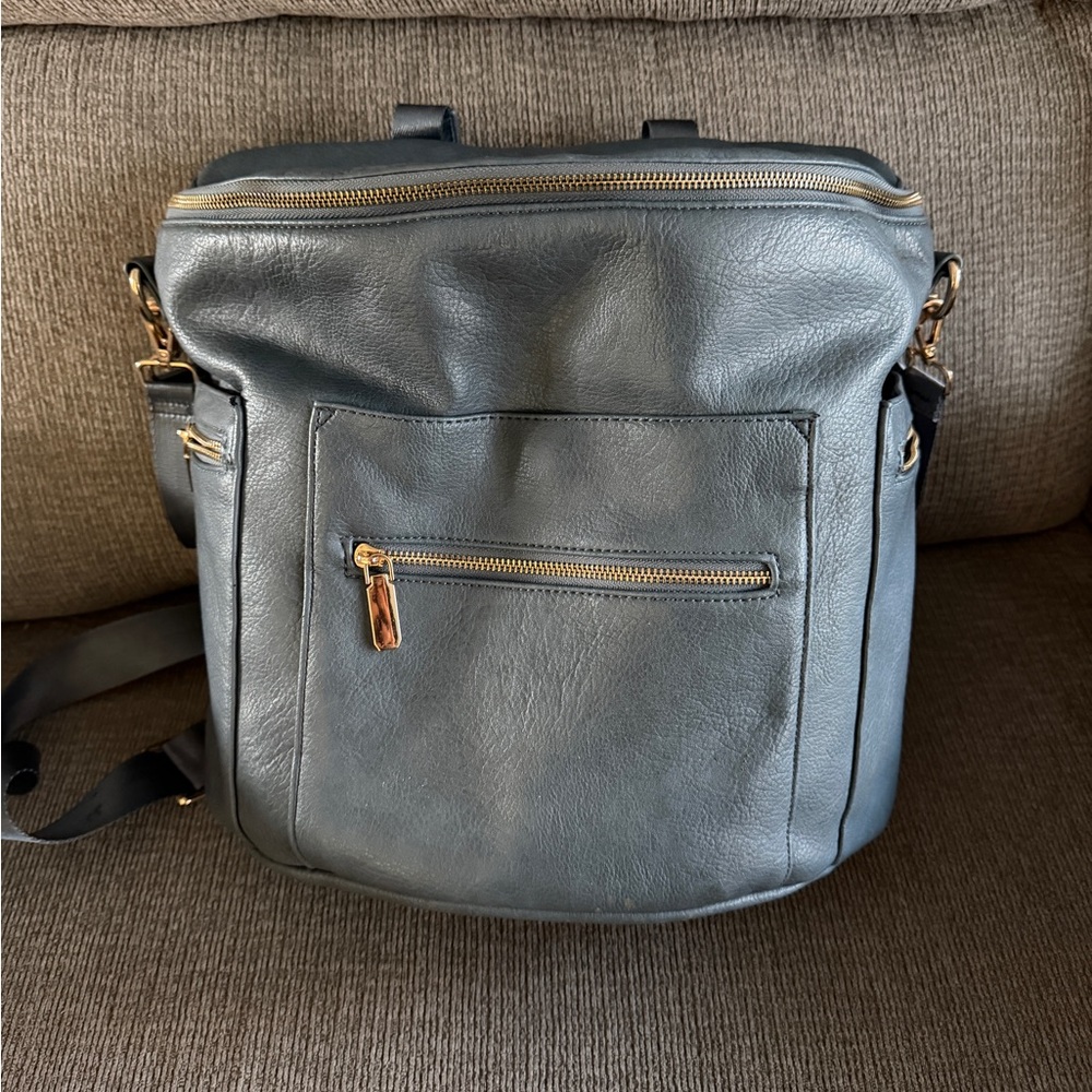 Fawn‎ Design Gray original Backpack with Gold Hardware in bluebell